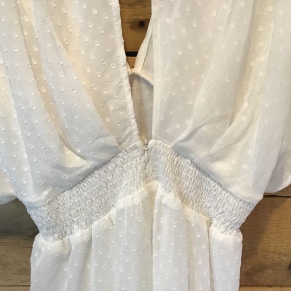 Showpo 8 White Mini Dress Swiss Dot Wedding Ethereal Bridal Luxe Boho Romantic - Picture 5 of 12